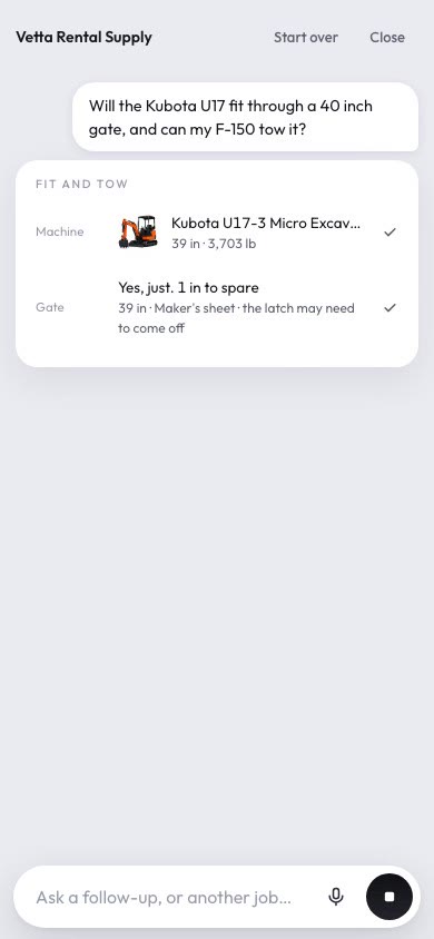 The website AI answering a towing question on the booking page